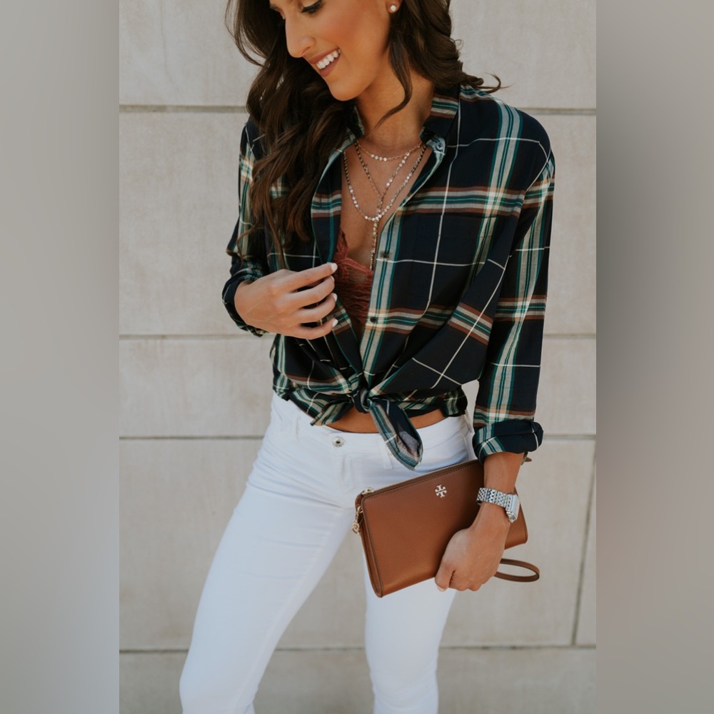 Madewell tie front button down ex boyfriend plaid